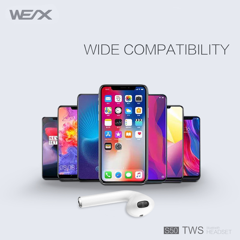 WEX S50 draadloze oortelefoons, echte draadloze stereo headset, bluetooth 5.0 oordopjes